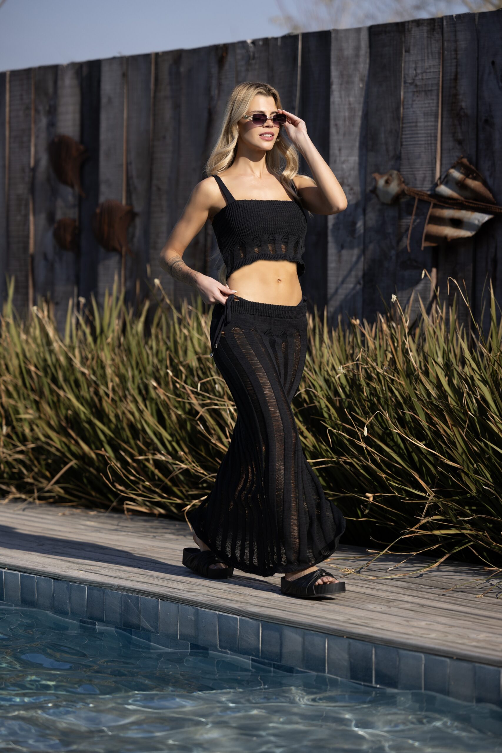 TRENDA M2635 SET POLLERA LARGA Y TOP CROCHET RAYADO - Imagen 3