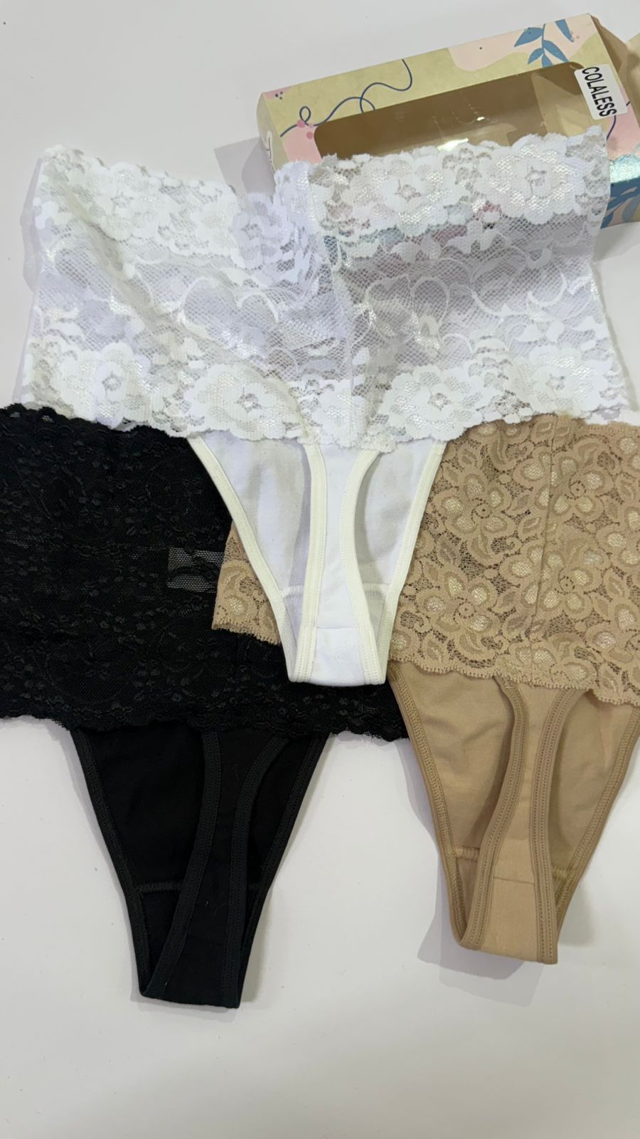 DQE 131 PACK X3 LESS DE ALGODON CON PUNTILLA ANCHA EN CINTURA - Imagen 2