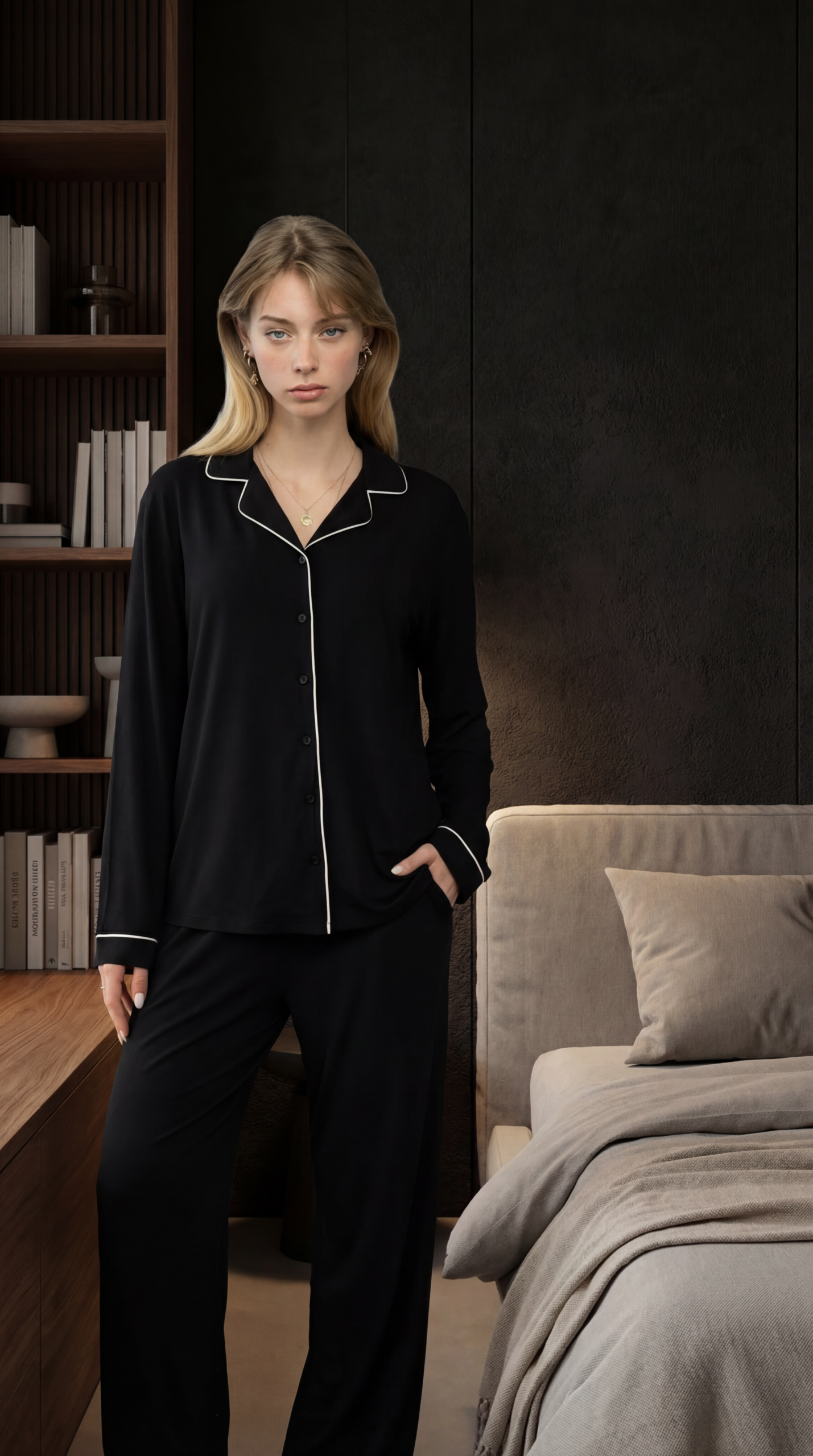 ANDRESSA P9081 PIJAMA MANGA LARGA ABOTONADO LISO